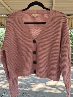 Dusty Rose V-Neck Button Cardigan